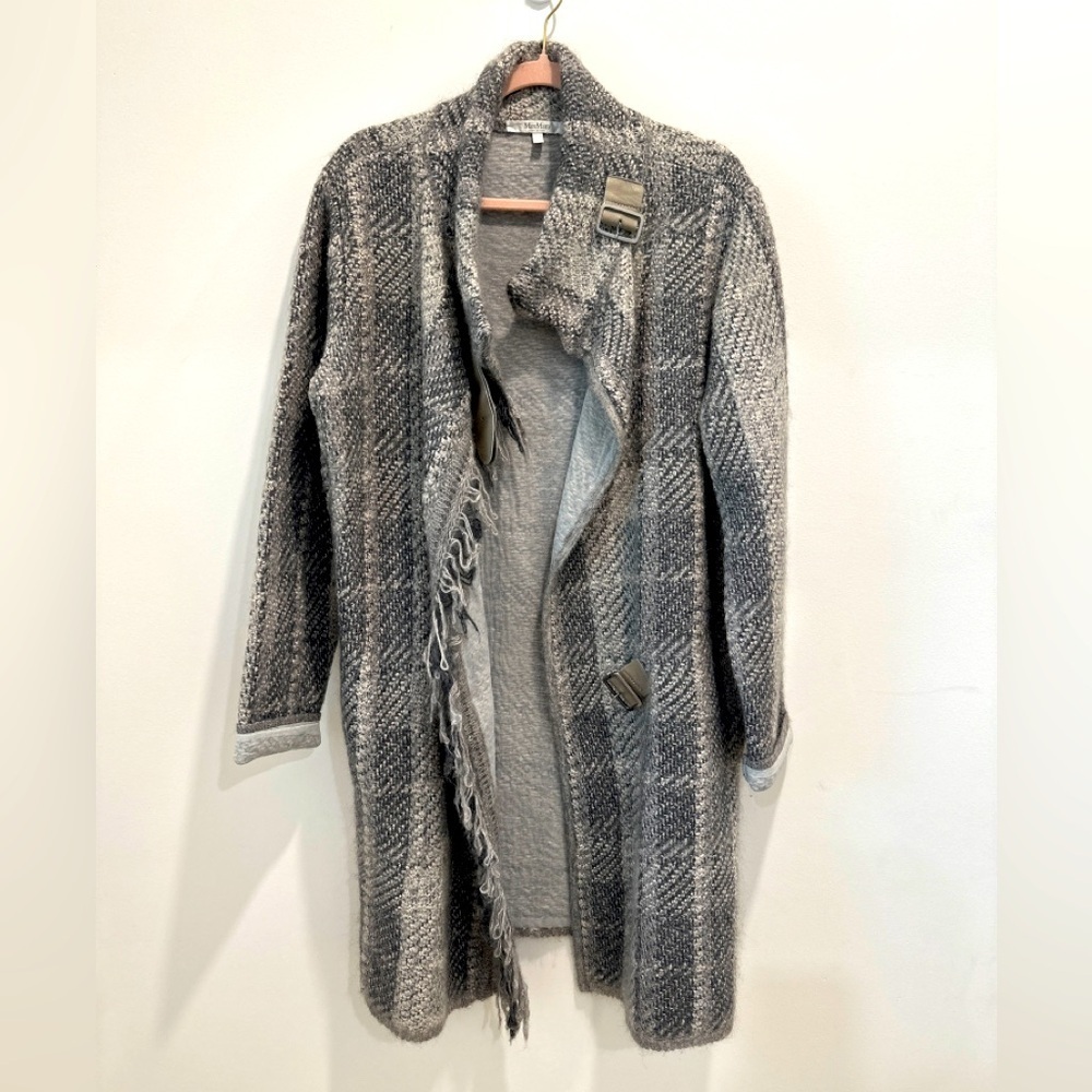 Max Mara tweed houndstooth plaid‎ coat cardigan jacket size L